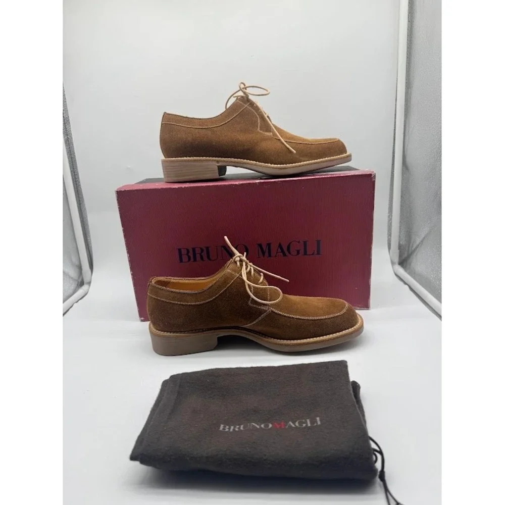 Bruno Magli Drago MOD 255 Mens Brown Suede Derby Shoes Size 7.5 M Italy